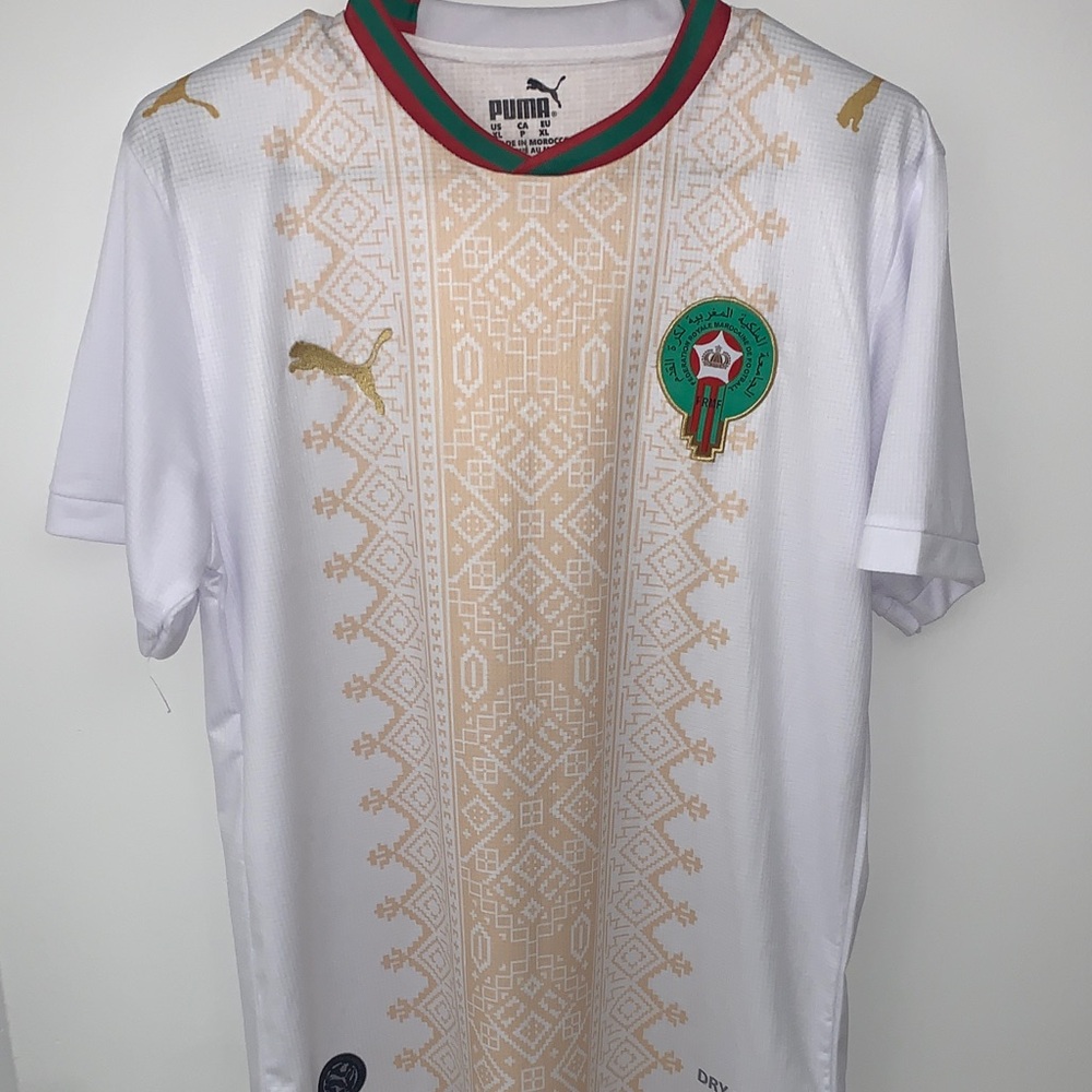 Puma Men’s White & Gold Morocco Football Jersey with Green-Red Collar